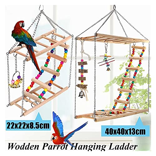 Vogelspielzeug Holzspielzeug Papageien Vogelschwingen Kletternübung Hängende Leiter Rainbow Bridge Haustier Macaw Hängematte Vogel Spielzeug mit Glocken ( Color : 22X22X8.5cm ) von Generic