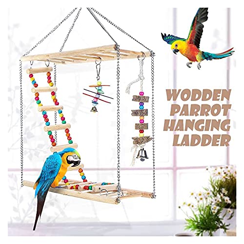 Vogelspielzeug Holzspielzeug Papageien Vogelschwingen Kletternübung Hängende Leiter Rainbow Bridge Haustier Macaw Hängematte Vogel Spielzeug mit Glocken ( Color : 40X40X13cm ) von Generic