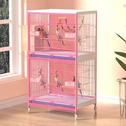 Vogelvoliere XXL Innen, Käfig Vogel, mit Universalrädern, for Graupapageien, Kanarienvögel, Sonnenpapageien, Turteltauben(Pink,Small) von Generic