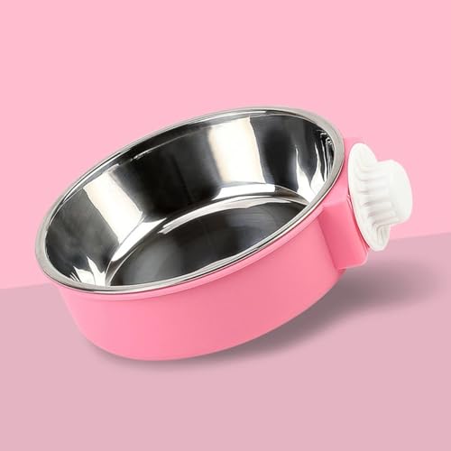 Wasser- und Futternapf for Haustiere, Edelstahl, hängender Futter- und Wassernapf, Futterspender for Käfige, perfekt for Trockenfutter, Nassfutter, Leckereien oder Wasser.(Pink) von Generic