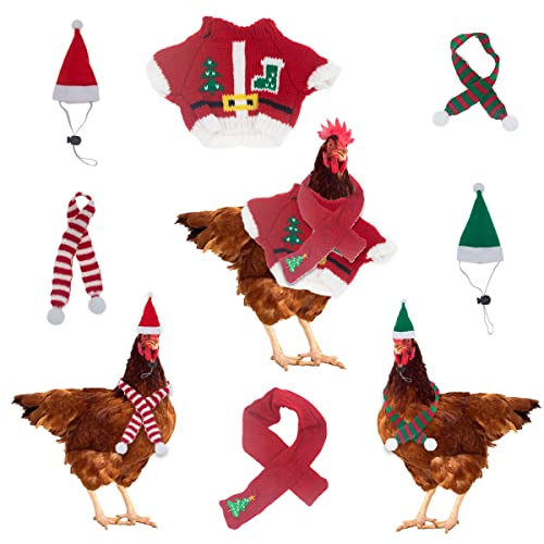 Weihnachtsmann-Kostüm, Hut, Schal, Hemd für Hühner, verstellbar, Weihnachtsmann-Mütze, Stallzubehör, Spielzeug für Vögel, Enten, Papageien, Haustiere, 6 Stück (rot) von Generic