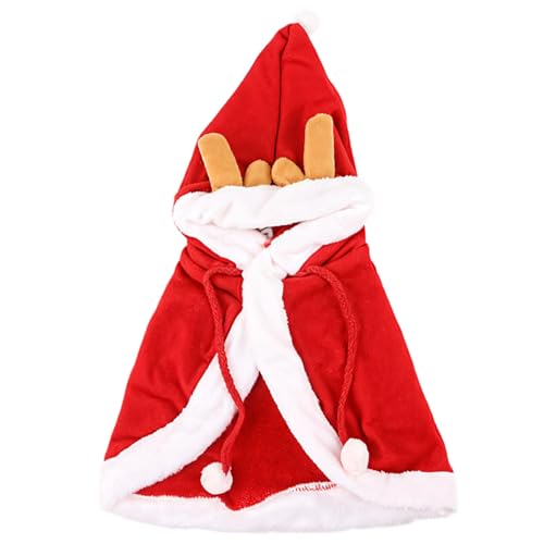 Weihnachtsmann-Kostüm für Hunde, Haustier-Urlaubs-Outfit, Baumwoll-Weihnachtsmann-Umhang mit Kapuze, festliche Bekleidung für kleine mittelgroße Hunde, Winter-Haustierkleidung von Generic