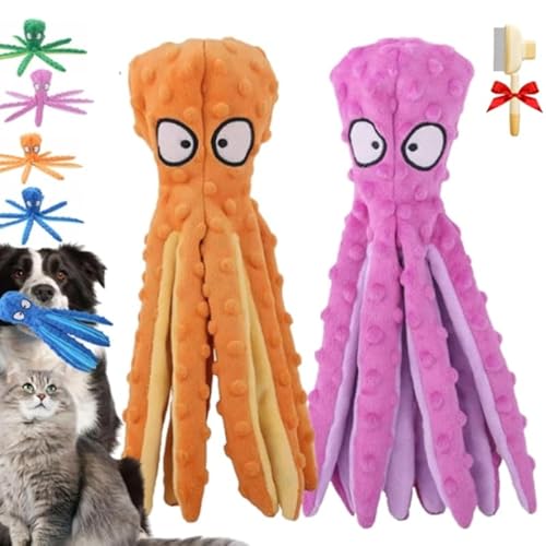 Whiskerspot Octopus-Hundespielzeug, Whiskerspot, umweltfreundlich, Oktopus, Plüschfüllung, keine Füllung, Plüsch-Tanz-Oktopus-Spielzeug, Hunde für aggressive Kauer, quietschendes Hundespielzeug von Generic