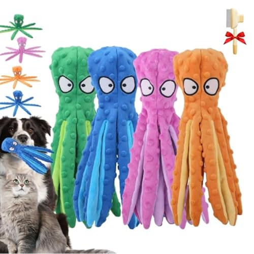 Whiskerspot Octopus-Hundespielzeug, Whiskerspot, umweltfreundlich, Oktopus, Plüschfüllung, keine Füllung, Plüsch-Tanz-Oktopus-Spielzeug, Hunde für aggressive Kauer, quietschendes Hundespielzeug von Generic