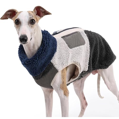 Winter-Fleeceweste für Hunde Windhunde, warme und winddichte Schneejacke mit Reißverschluss, Welpenbekleidung für kaltes Wetter, für kleine, mittelgroße Hunde (Blau, XL) von Generic
