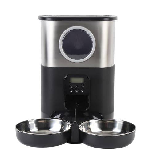 Zeitgesteuerte PET -Feeder, Automatische Katzenfutterhäuschen für Zwei Katzen Edelstahl für Innenräume (Black) von Generic