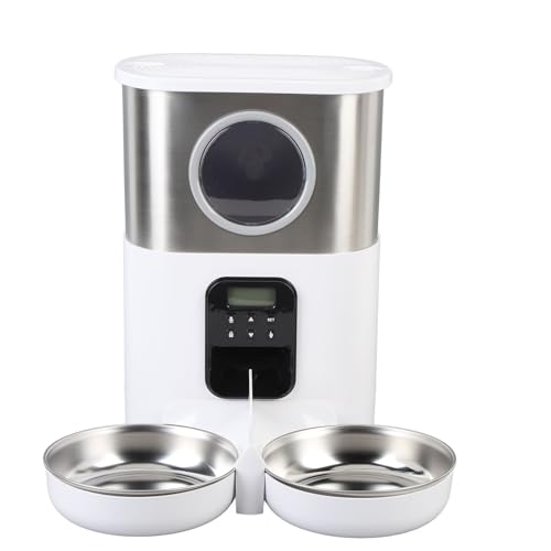 Zeitgesteuerte PET -Feeder, Automatische Katzenfutterhäuschen für Zwei Katzen Edelstahl für Innenräume (White) von Generic