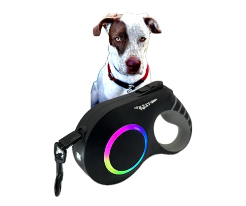 Ausziehbare Leine erleichtert Ihre Nachtfahrten. Einziehbar ohne Verheddern, mit LED-Lichtern und Taschenlampe, robustes Nylonband, einhändige Pauseverriegelung, bis zu 25 kg, Schwarz Ausziehbare Leine erleichtert Ihre Nachtfahrten. Einziehbar ohne Verheddern, mit LED-Lichtern und Taschenlampe, robustes Nylonband, einhändige Pauseverriegelung, bis zu 25 kg, Schwarz von Genérico