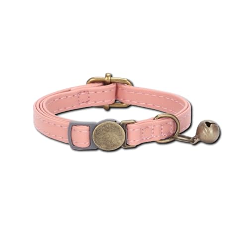BIKOZ Lederhalsband für Haustiere, für Katzen, Welpen, kleine Rassen, verstellbar, Halsband aus Öko-Leder, verschleißfest (Rosa) von Genérico