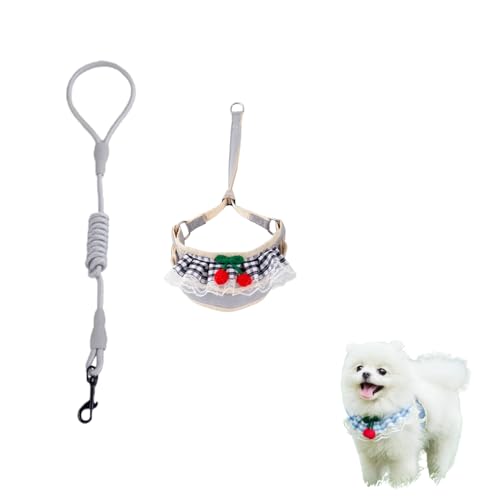BIKOZ Zugleine für Hunde, Hundegeschirr und Leine, Hundegeschirr mit Kirschmuster, Geschirr mit langlebiger Zugleine, kleine Rassen (Grau, Größe S) von Genérico