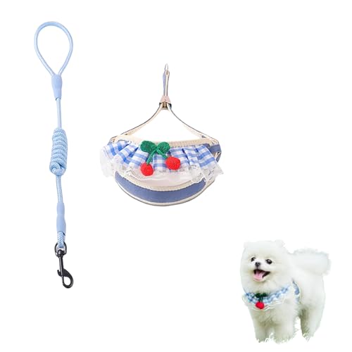 BIKOZ Zugleine für Hunde, Hundegeschirr und Leine, Hundegeschirr mit Kirschmuster, Hundegeschirr mit langlebiger Zugleine, kleine Rassen (Blau, Medium (M)) von Genérico
