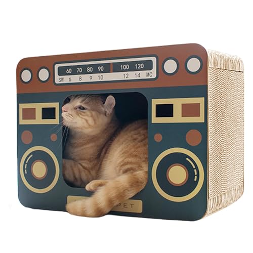Cat Scratching Lounge Bed, Radio Cat Scratcher - Interaktives Katzenkratzbrett für Haustiere, quadratisch, Wellpappe, schützt Möbel, reduziert das Wohnzimmerbett vor Langeweile von Genérico