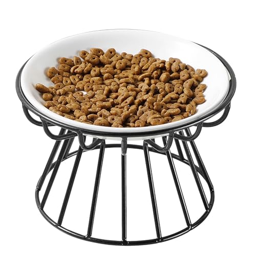 Erhöhte Schüssel für Katzenfutter, antistatische Keramikschale für Schnurrbärte | Keramik-Katzenschüssel mit Metallständer, erhöhter Katzenfutter, flacher Teller von Genérico