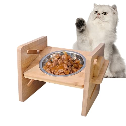 Geneigte Katzenschüssel: Erhöhte Futternäpfe mit Edelstahlteller und Holzständer, rutschfest, für Katzen und Kätzchen, Futter Geneigte Katzenschüssel: Erhöhte Futternäpfe mit Edelstahlteller und Holzständer, rutschfest, für Katzen und Kätzchen, Futter von Genérico