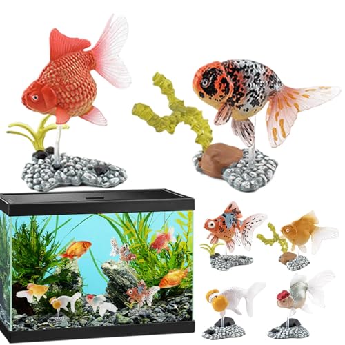 Genérico Dekoration für Aquarium, dekorative Statuen mit 6 künstlichen Schwimmfischen, realistische Unterwassertiere mit dekorativer Basis für Regale, Schlafzimmer und Wohnzimmer von Genérico