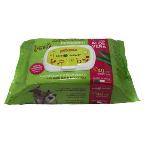 Genérico FarmCompany Reinigungstücher | 5 x 40 Stück | verschiedene Düfte | geeignet für Hunde, Katzen und Welpen (Aloe Vera und Talk) von Genérico
