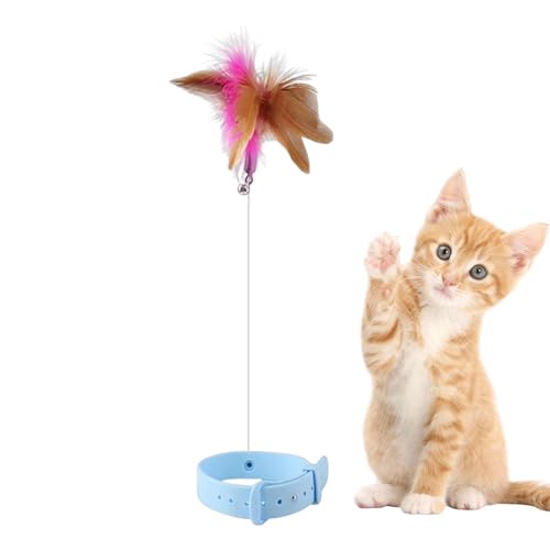 Genérico Katzenstäbchen – Spielzeug für Katzenhalsbänder | verstellbares Katzenspielzeug, einziehbares Federspielzeug für Katzen mit Kragen, Federstab für Katzen von Genérico