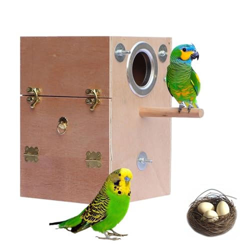 Genérico Wellensittichbox - Zuchtbox aus Holz für Wellensittiche | Naturholzbox für Papageienzucht aus Holz zur Vogelzucht | Paarungskäfig für Papageien von Genérico