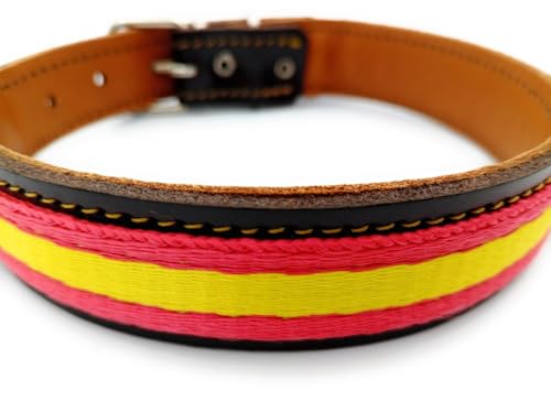 Hundehalsband mit spanischer Flagge, Leder und Nylon, 45 cm x 2,5 cm, Braun Hundehalsband mit spanischer Flagge, Leder und Nylon, 45 cm x 2,5 cm, Braun von Genérico