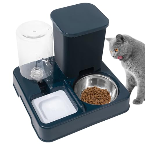 Katzenfutter und Wasserspender, Schwerkraftfutterstation, Set mit zwei Schüsseln, automatischer Futterspender und Befestigung für Hunde, Katzen, ungiftige Basis mit von Genérico