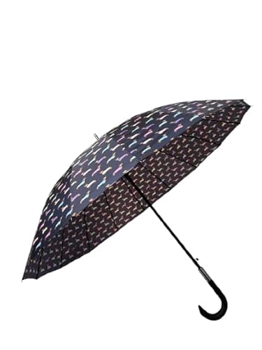 Langer Regenschirm XXL mit Hundemuster, buntes Design auf schwarzem Hintergrund, gebogener Griff (schwarz) von Genérico
