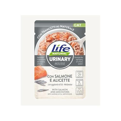 Life Cat Nassfutter für Katzen, Mousse, verschiedene Geschmacksrichtungen und Eigenschaften, 10 x 70 g, (10 x 70 g, Lachs und Sorten, Urinary) von Genérico