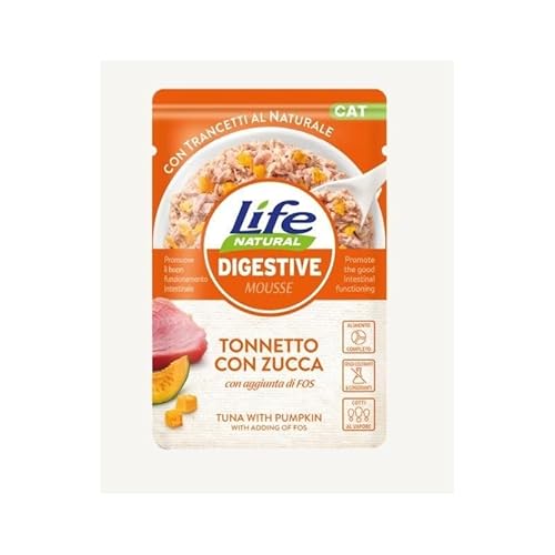 Life Cat Nassfutter für Katzen, Mousse, verschiedene Geschmacksrichtungen und Eigenschaften, 10 x 70 g, (10 x 70 g, Thunfisch mit verdaulichem Kürbis) von Genérico