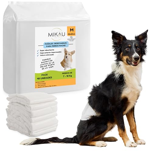 MIKAU Hundewindeln für Hunde, 48 Stück, ultra-saugfähig, auslaufsichere Passform, bequem und robust, einfache Anbringung (Größe M) von Genérico