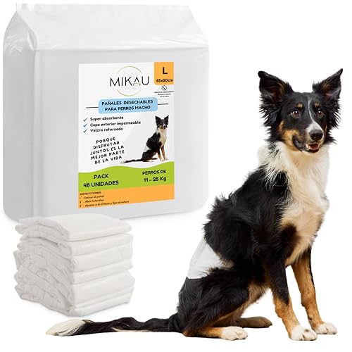 MIKAU Windeln für Hunde, 48 Stück, ultra-saugfähig, auslaufsichere Passform, bequem und robust, einfache Anbringung (Größe L) von Genérico
