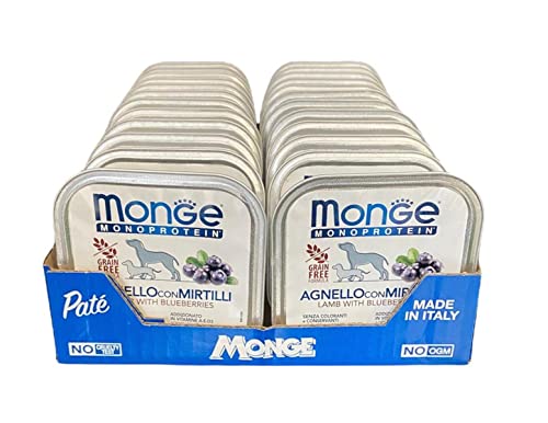 Monge Monoprotein Nassfutter für Hunde Lamm mit Blaubeeren, natürlich ohne Farbstoffe, Konservierungsstoffe und Zuckerzusatz 24er Pack (1 = 150g) von Generico