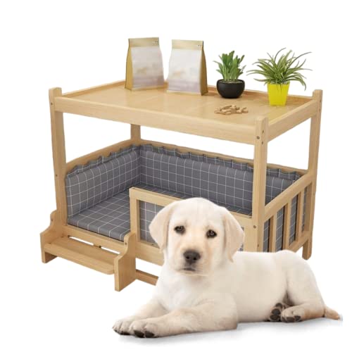 Nachttisch mit Bett für Hunde, mittelgroß, aus 100 % natürlichem Holz, für den Innenbereich, Hunde- und Katzenbett mit Baumwollpolster, Haustiere mit 12 kg oder weniger, 75 x 50 x 65 cm (Größe L) von Genérico
