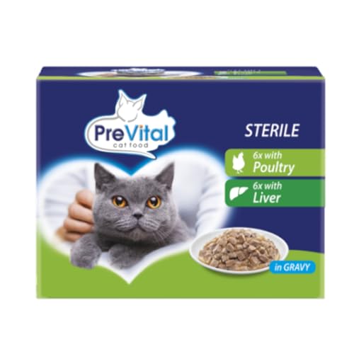 PreVital Nassfutter für Katzen, sterilisiert mit weißem Fleisch und Leber in Sauce, 12 Beutel à 100 g von Generico