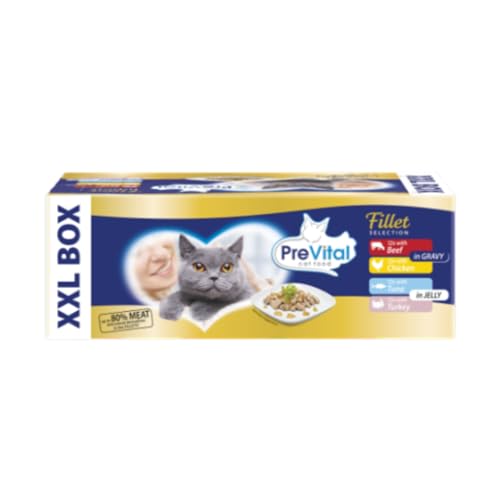 PreVital Nassfutter für Katzen mit Rind, Huhn, Soße, Thunfisch und Truthahn in Gelee, 48 Beutel à 85 g PreVital Nassfutter für Katzen mit Rind, Huhn, Soße, Thunfisch und Truthahn in Gelee, 48 Beutel à 85 g von Generico