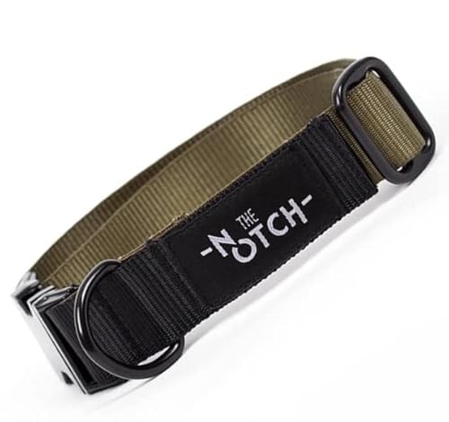 Recyceltes Polyester, Hundehalsband, verstellbar, für Training, handgefertigt, Metallzubehör, The Notch Brand. (L (34-56 cm), Grün-Schwarz) von Genérico