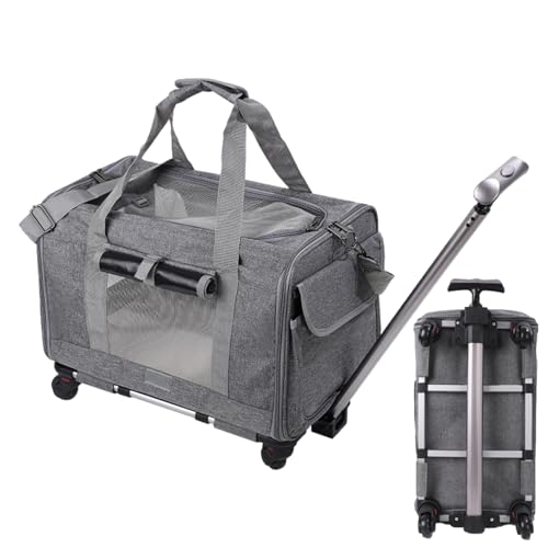 Reisetasche für Haustiere – Tragetasche für kleine Hunde und Katzen mit sicheren Reißverschlüssen | Airline-konforme Rolltasche, innen weich und bequem, atmungsaktive Netzeinsätze von Genérico
