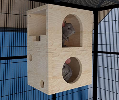 Generiq Chinchilla-Holzschloss, 2 Ebenen, Unterschlupf für Kleintiere, Spielzeug aus Holz von Generiq