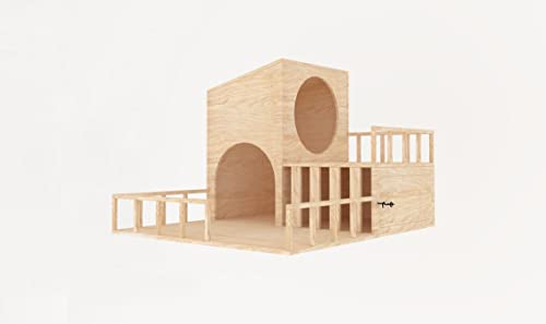Generiq Kaninchenhaus mit abgeschrägtem Dach und Futterstation, 2 Öffnungen, Unterschlupf und Versteck für Kleintiere, Spielhaus, Spielzeug von Generiq