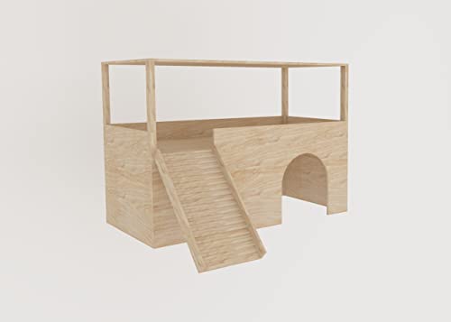 Meerschweinchenhaus mit 2 Ebenen, 1 Eingang, mit Dach und Rampe auf der Vorderseite, Versteck und Spielleiter mit Stufen, individuelle Größen erhältlich. von Generiq