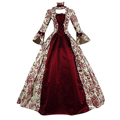 2024A Damen Plus Size Vintage Gothic Kurz Square Kragen Patchwork Bogen Kleid Hund Cosplay Kostüm (Wine, M) von Générique