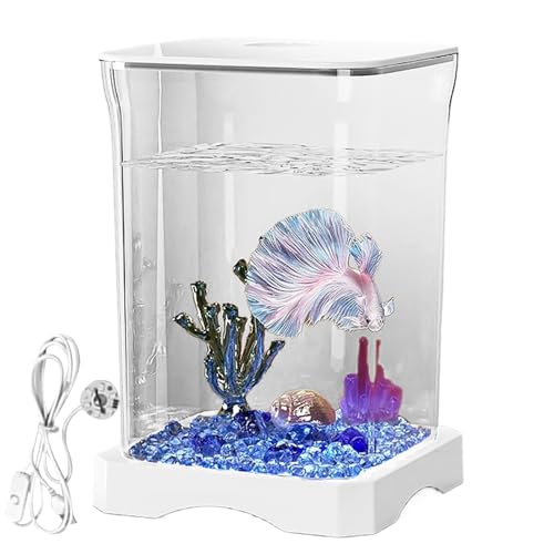 Acryl Aquarium - Mini Betta Schüssel mit LED-Licht, transparenter Futterlochbehälter | Elegante Bürodekoration für Zuhause Schlafzimmer Büro Wohnheim Small Fish Habitat Ha Acryl Aquarium - Mini Betta Schüssel mit LED-Licht, transparenter Futterlochbehälter | Elegante Bürodekoration für Zuhause Schlafzimmer Büro Wohnheim Small Fish Habitat Ha von Générique