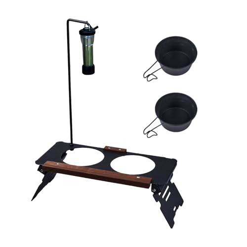 Basis Elevated Dog Bowl Stand, Black Walnut Pet Feeder, Multifunctional Metal Frame with Lamp Holder, Portable Travel Feeding Station for Car, Indoor Outdoor, 39 x 17 x 11 cm von Générique