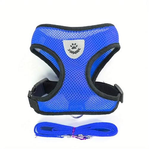 Belüftetes Geschirr für Katzen/Welpen + Leine in gleicher Farbe, für kleine Tiere, Zugentlastung, verstellbar. 2 verschiedene Größen: klein, mittel, 4 Farben zur Auswahl. (Blau, M) von Générique