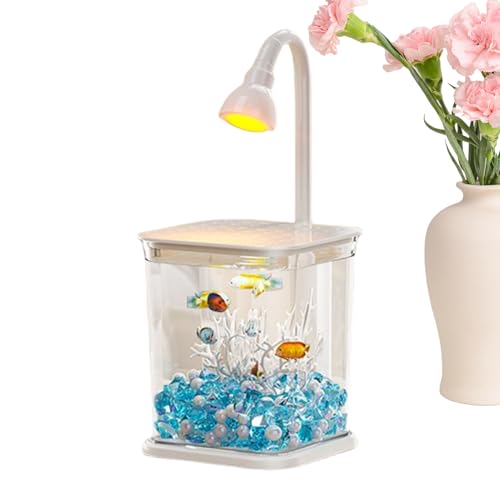 Betta Fischtank, kleines Aquarium mit Ambient-Licht, leises Desktop-Wasser, Landschaftsschüssel für Zuhause, Arbeitsplatz, Outdoor, Tisch, Crab, Spider, Minimalist Pet Display Use von Générique