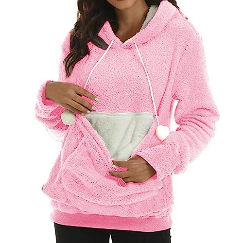 Christmas 2024 Christmas Hoodie Dicke Herbst und Winter für Frauen mit großer Tasche Kapuzenpullover einfarbig für Haustiere Decke Kapuze Herren (Pink, XL) von Générique