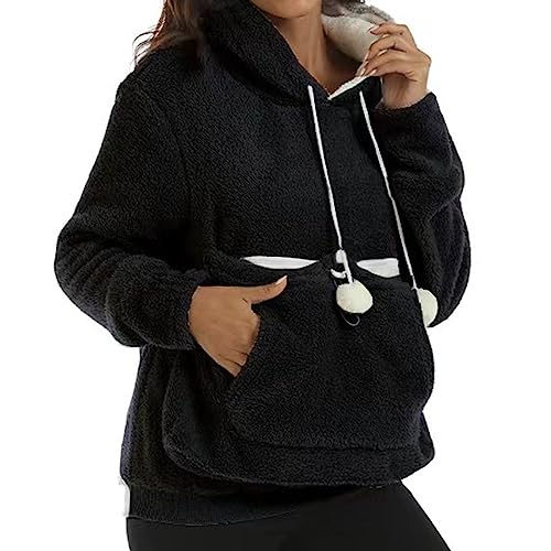 Christmas 2024 Christmas Hoodie Dicke Herbst und Winter für Frauen mit großer Tasche Kapuzenpullover einfarbig für Haustiere Decke Kapuze Herren (Schwarz, XXL) von Générique