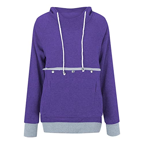 Christmas 2024 Weihnachts-Kapuzenpullover, Damen, Herbst und Winter, Fleece, locker, Kapuzenpullover, für Haustiere, Katzen, Hunde, große Tasche, Träger, Sweatshirt, Body Satin (Purple, XXL) von Générique