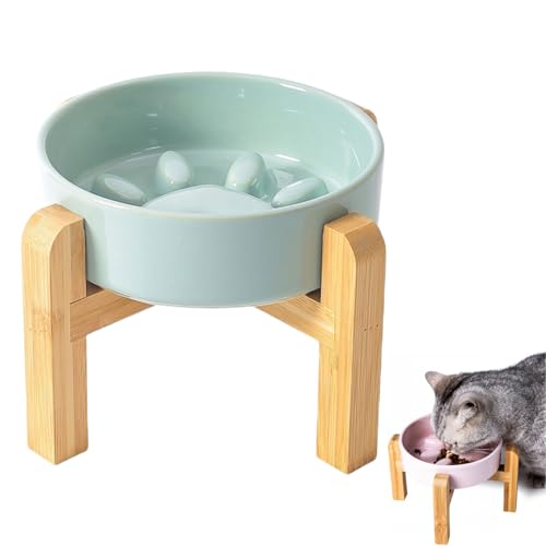 Doppelter erhöhter Futternapf aus Keramik, Futternapf für Tiere, Futternapf aus Keramik für Katzen, Futterspender für Haustiere, Futtermittel für Hunde mit Ständer aus Holz von Générique