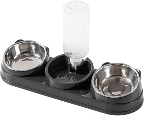 Générique 3-in-1 Futternapf für Katzen, Futterstation mit Wasserspender, Trocken- und Nassfutterspender, rutschfestes Futterhaus für Welpen, Katzen und Kaninchen, Dunkelgrau von Générique