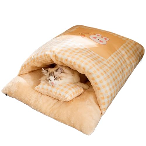 Générique Cat Sleeping Bag Bed, Plaid Pet Bed Cave, Enclosed Dog Nest, Hamster Sleeping Mattress, Enclosed Pet Beds for Winter Fall Winter Cat Bed Soft Cat Cave for Indoor Small Dog Nest with Pillow von Générique