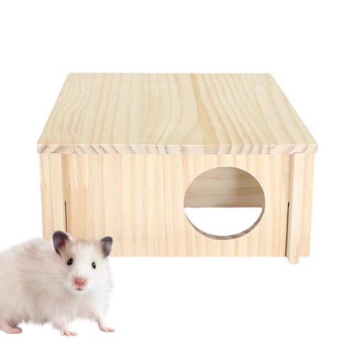Hamsterversteck, Hamstertunnel, quadratisches Holzhaus mit 2 Schlafzimmern Hamsterversteck | Waldhaus für kleine Haustiere für Zwerghamster, syrische Hamster, Rennmäuse von Générique